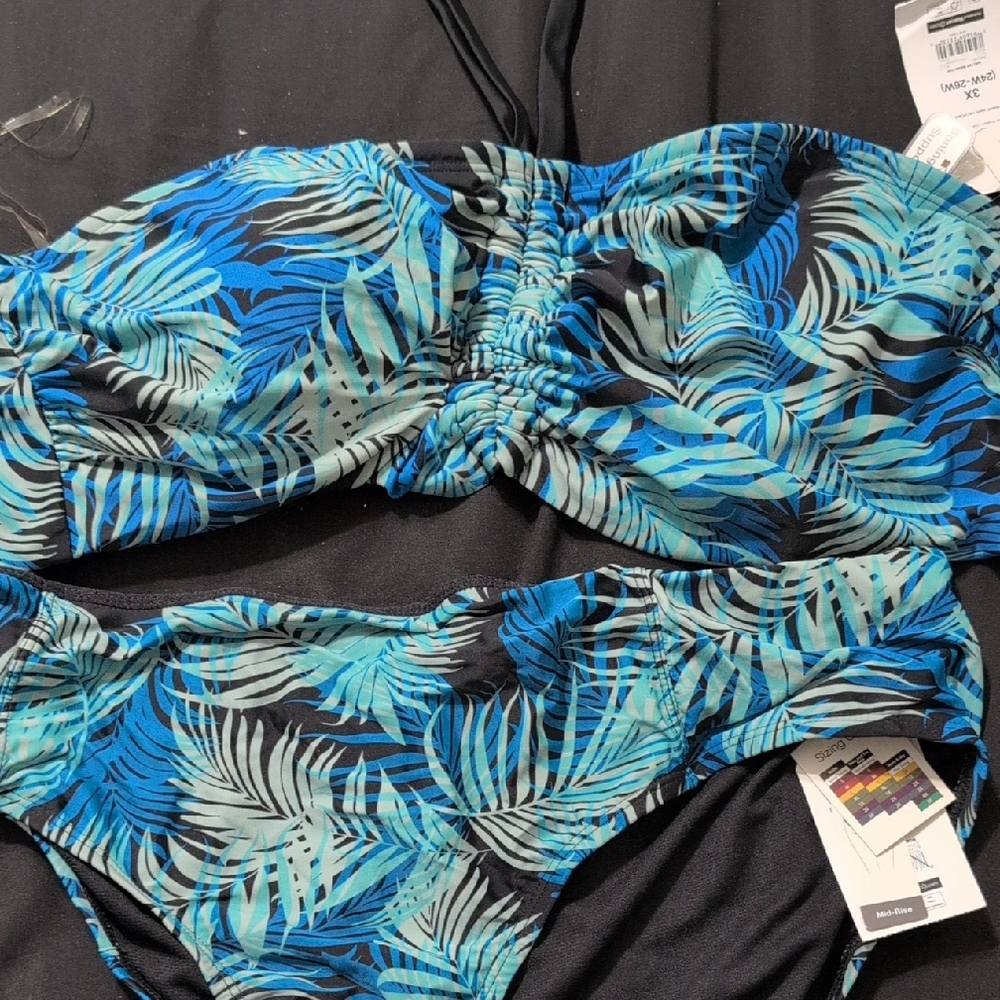 Xhilaration Blue and Black Tropical Bikini Set